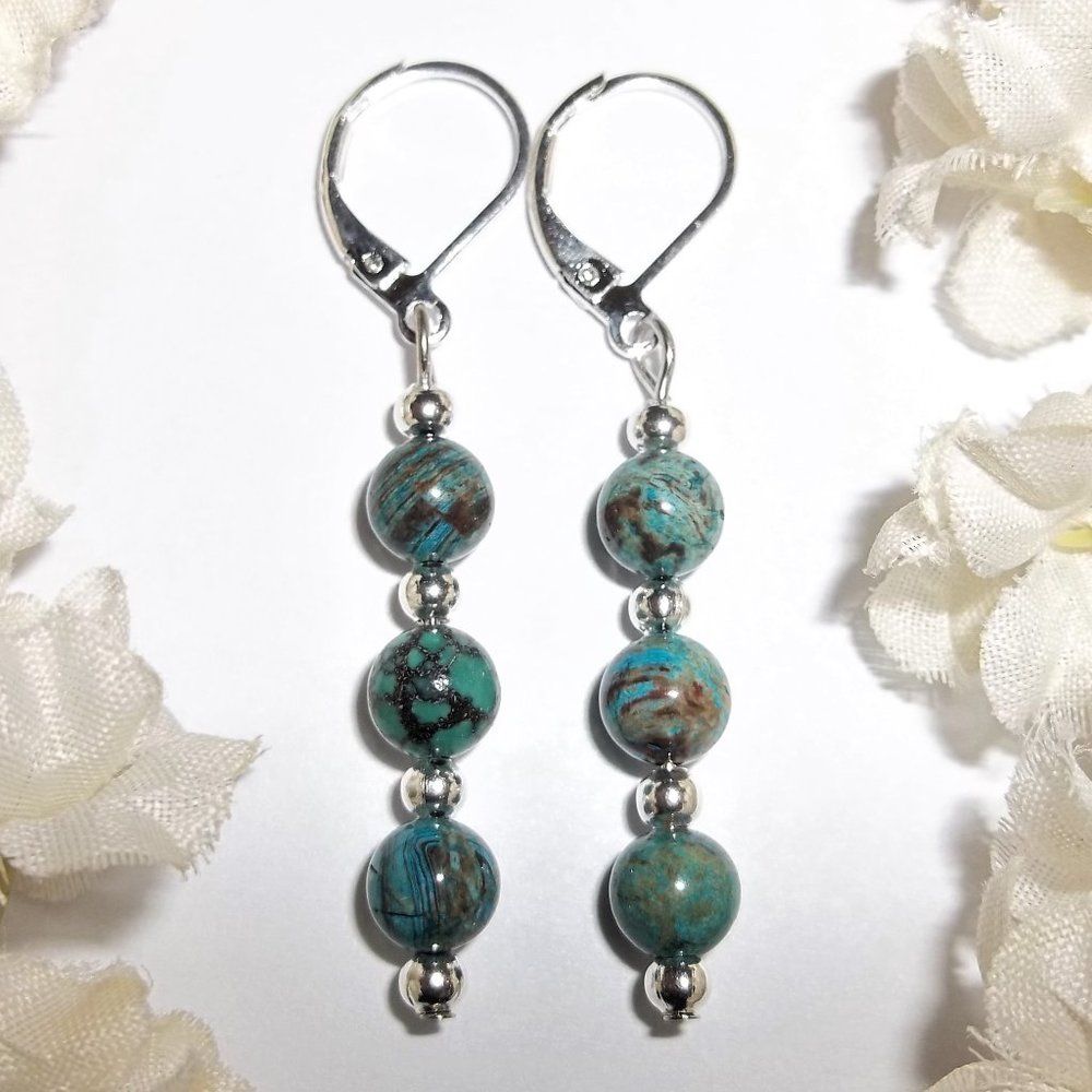 Turquoise Blue Southwestern Style Earring Set Beaded Dangle Drop Accessory D906